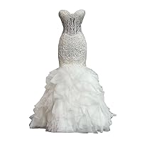 Modest Mermaid See Through Waist Top Wedding Dresses for Bride 2024 Lace Ruffles