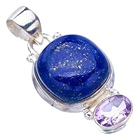 StarGems® Natural Lapis Lazuli AmethystHandmade 925 Sterling Silver Pendant 1.25