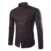 Mens Dress Shirt Slim Fit Long Sleeve Solid Color Button Down Casual Business Office Shirts Urban Stylish Wedding Shirts