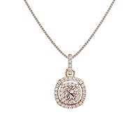 1.10 ctw Cushion Shape Created Morganite & Cubic Zirconia 925 Sterling Sliver Halo Pendant Necklace Gifts for Women's/Girls 14K Gold Plated