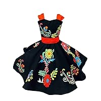 Flower Embroidered Mexican Mini Quinceanera Dresses for Little Girls Pageant Ball Gown Dress Off Shoulder