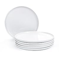 10.5 Inch White Dinner Plates Set of 6, Ceramic Round Plates for Kitchen or Restaurant, Modern Dish Set Daily Use - Microwave, Oven and Dishwasher Safe, Scratch Resistant and Lead-free