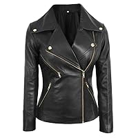 LP-FACON Women's Asymmetrical Negan Style Brando Black Biker Winter Fashions Genuine Leather Jacket