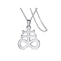 Silver Stainless Steel Church of Satan Satanic Leviathan Religions Cross Pendant Necklace, 22 Inch Chain