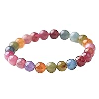 7mm Natural Colorful Rainbow Tourmaline Gemstone Clear Beads Stretch Crystal Bracelet AAAA