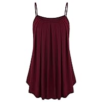 Summer Tanks，Women's Scoop Neck Pleated Spaghetti Strap Camisole Tank Tops Plus Size Sleeveless Flowy Blouse Shirts