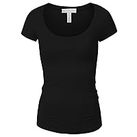 Active Basic Womens Plain Basic Deep Scoop Neck with Cap Short Sleeves