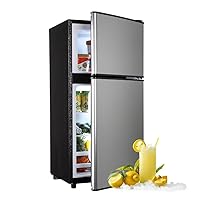 Compact Refrigerator, Small Fridge with Double Door, 3.5 Cu.Ft Apartment Size Refrigerator with 7 Level Adjustable Thermostat Control Perfect for Kitchen Dorm Apartment Office Silver