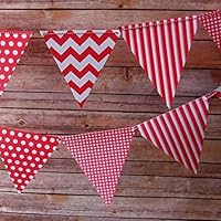 PaperLanternStore.com Red Mix Pattern Triangle Pennant Banner