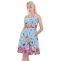 CowCow Womens Summer Dress Alice Wonderland Rabbit Princess Costume Knee Length Skater Dress with Pockets, XS-5XL