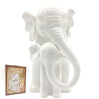 Home Decoration White Porcelain Mother and Baby Elephant Statue/Figurine in High Gloss Finish