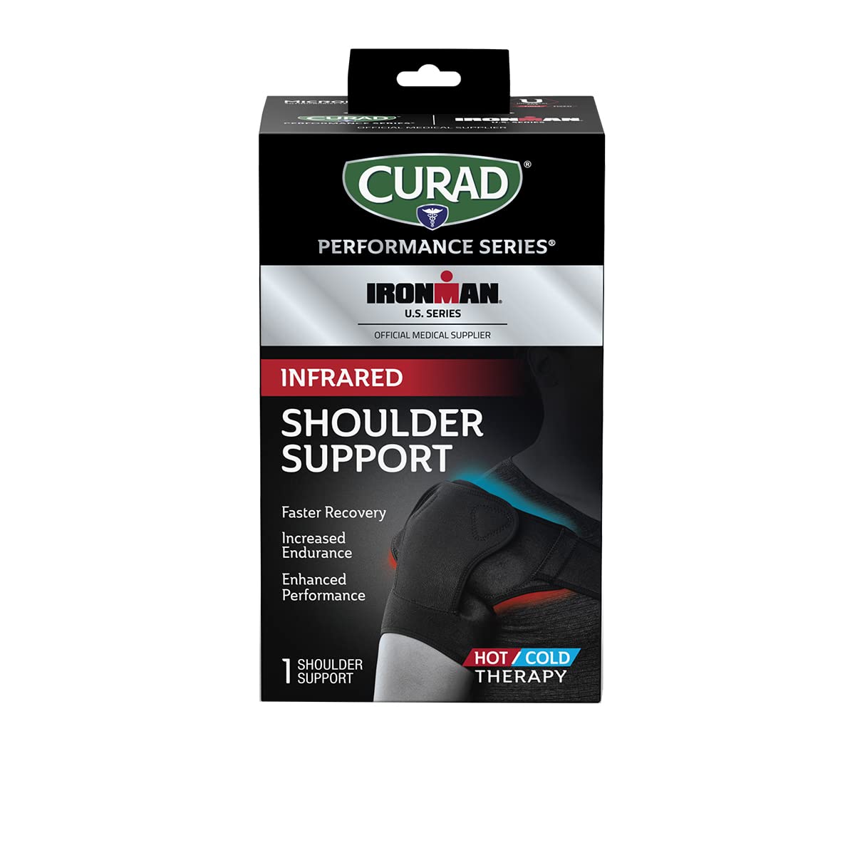 CURAD Performance Series IRONMAN Infrared Shoulder Support, Hot/Cold, Universal, 1 count, Powered by CELLIANT®, black