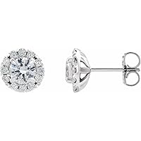 Sterling Silver 6 mm Lab-Grown or Natural Gemstone and Round Cut Natural Diamond Halo Style Earrings Fine Jewelry For Women