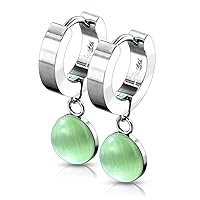 Bungsa® Creole Earrings Real Jade Stone Silver/Green Made of 316L Stainless Steel, Stainless Steel, Jade