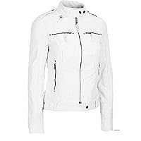 Women's Leather Jacket Motorcycle Quilted Bomber Stylish Biker Outerwear White Real Leather Jacket Women