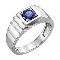 14k White Gold Lab Created Blue Sapphire Polished Mens Created Blue Sapphire Ring Size 11 Jewelry for Men
