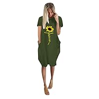 Women's Casual Dresses Jumper Blouse T-Shirt Dress Baggy Loose Dress Knee Length Crewneck Short Sleeve with Pocket Summer Sundress Daily Wear Streetwear(4-Green,14) 1408