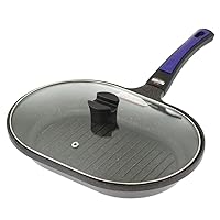 ND-5120 Volante Neo, Purple, Diamond Coated Grill Pan, Grilled Fish, with Glass Lid, IH Compatible with Gas Fire
