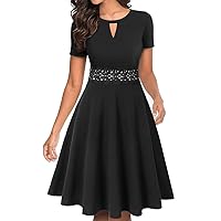 OWIN Women's Vintage Flared Lace A-Line Swing Casual Party Cocktail Dresses with Pockets