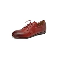 TinaCus Women's Round Toe Handmade Lace Up Genuine Leather Comfortable Flat Oxford Shoes