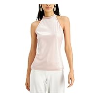 INC Womens Knit Top Pale Mauve Small Shiny Velvet Halter Pink S