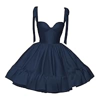 Satin Short Homecoming Dresses for Teens Spaghetti Strap A Line Ball Gown Ruched Formal Party Dress LNL0726