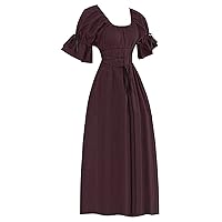 Halloween Renaissance Dress Women,Elegant Formal Maxi Dress for Party Vintage Short Sleeve Smocked Flowy Long Dress