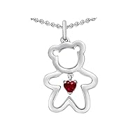 Sterling Silver Love Teddy Bear Pendant Necklace with 4mm Heart Shape Stone