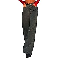 Womens High Waisted Denim Stretch Relaxed Fit Jeans Trendy Straight Leg Loose Fitting Mom Denim Pants Trouser Work