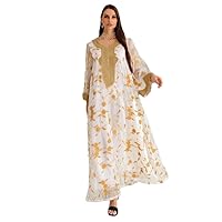 Muslim Evening Dress Long Sleeves Morrocan Kaftan Abaya Mesh Embroidered Lace Robe Party Dresses Clothing for Women