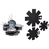 GreenPan Valencia Pro Hard Anodized Induction Safe Healthy Ceramic Nonstick, Cookware Pots and Pans Set, 11 Piece, Gray & Pan Protectors, Set of 3