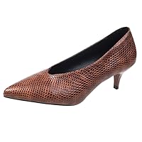 Women's Sexy Pointed Toe Snake Embossed Pumps Classic Solid Color Mid Heels Office Lady Slip-ons