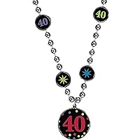 40th Birthday Beaded Necklace Party Accessory 76cm - 1 Pc.