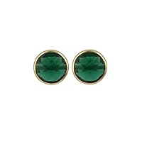Green Emerald Hydro Handmade Gold Plated Design Gemstone Brass Stud Earrings Jewelry
