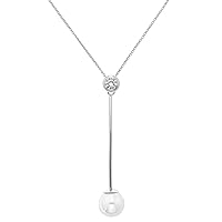 EDS Jewels WJS23436 Elegant 925 Sterling Silver Rhodium-Plated Women's Y-Shape Necklace with Zirconia Freshwater Cultured Pearl 43 cm, Metal, Cubic Zirconia Pearl