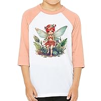Magic Design Kids' Baseball T-Shirt - Cute Fairy 3/4 Sleeve T-Shirt - Themed Baseball Tee