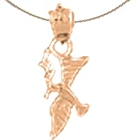 Bird Necklace | 14K Rose Gold Dove & Olive Branch Pendant with 18