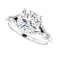 Moissanite Solitaire Rings, 2 CT Round Cut Stones, Colorless VVS1 Clarity, Solid Sterling Silver Settings