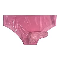 Latex Briefs Rubber Men Pink Tight Shorts with Straight 16cm Sheath(Condom) Underwear for Fetish Party Bodysuit Club