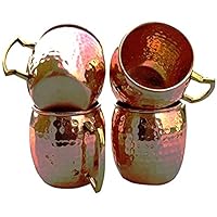 PARIJAT HANDICRAFT Moscow Mule Handcrafted Hammered Pure Copper Mugs/Cup, 100% Pure Copper with Brass Handle, Capacity-16 Ounce, Barrel Mugs (4, Pure Copper)