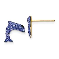 14k Yellow Gold Polished Crystal Blue Dolphin Post Earrings Measures 9x9mm Wide Jewelry for Women