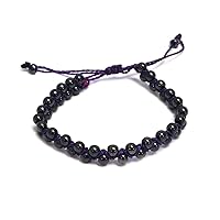 Hematite Healing Gemstone Crystal Beaded Macramé Braided String Adjustable Pull Tie Bracelet - Handmade Jewelry Boho Accessories