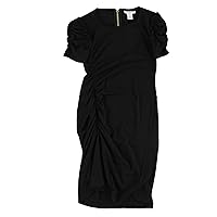 Womens Black Ruched Short Sleeve Jewel Neck Above The Knee Cocktail Sheath Dress 2XS