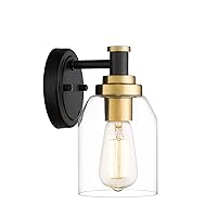 zeyu 1-Light Bathroom Sconces Wall Lighting, Modern Vanity Wall Lamp, Black and Gold Finish with Clear Glass Shade, ZG33B BK+BG