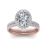 55Carat Choose Your Color Oval Halo Wedding Set Rose Gold Plated Oval Shape Wedding Ring Sets Well Shaped for Any Gift Giving Occassion Modern Style Enchating Women Size H to Z