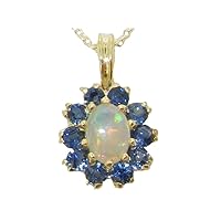Womens Solid Yellow 10K Gold Natural Opal & Blue Sapphire Pendant Necklace