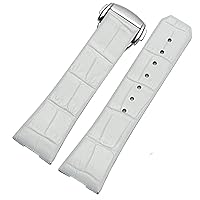 Genuine Leather Watch Strap for Omega Constellation Double Eagle Series Men Women 17mm 23mm Watchband (Color : White, Size : 17mm Silver Clasp)