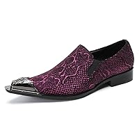 Mens Smoking Loafers Slip On Dress Allover Graphic Snake Print Casual Pointed Metal Toe Comfortable Wedding Formal Shoes