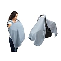 Muslin Nursing Cover for Baby Breastfeeding, Soft & Breathable Cotton Breastfeeding Cover and Muslin Cotton Baby Car Seat Cover Bundled by Comfy Cubs