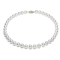7-7.5mm 14k Yellow Gold White Akoya Saltwater Cultured Pearl Necklace AA+ Quality